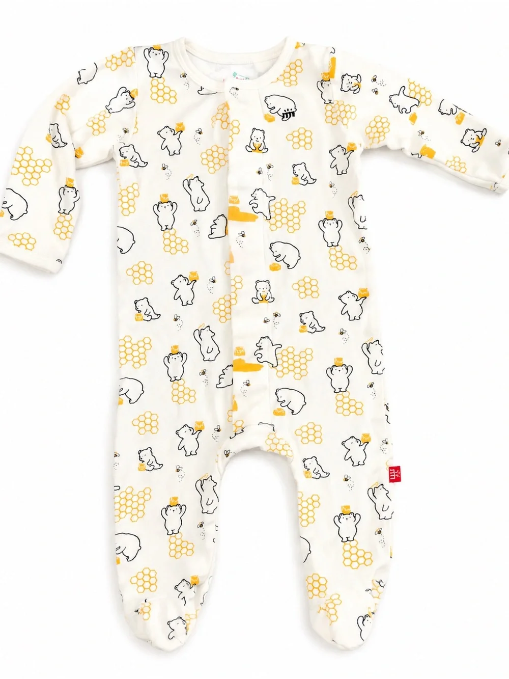 Magnetic Me Neutral Bear-Print Footed One-Piece Romper - Yellow & White